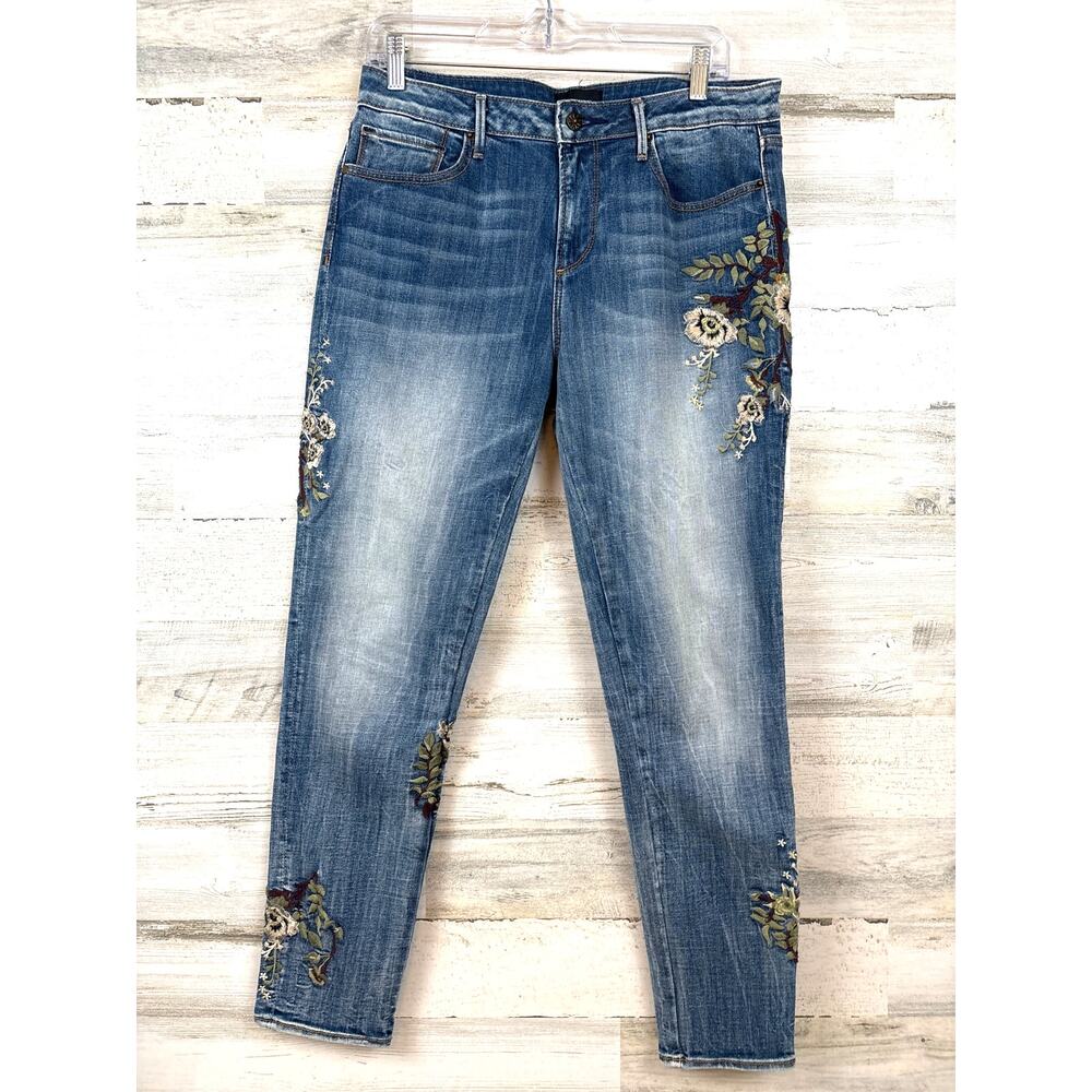Driftwood Womens 10 Blue Denim Jackie Embroidered Floral Jeans Anthropologie